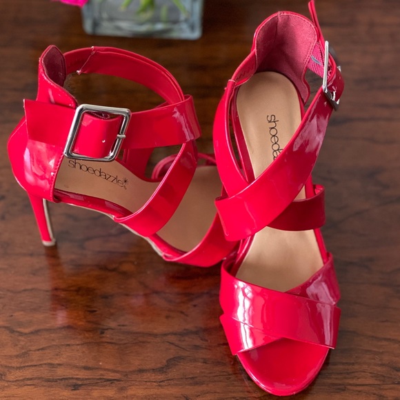 Shoe Dazzle Strappy Red Heels, 5.5, Never Worn - Picture 2 of 5